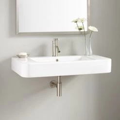 Signature Hardware Burleson 34" Vitreous China Wall Mounted Bathroom Sink with Single Faucet Hole and Overflow