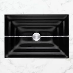 Linkasink 20" Rectangular Glass Undermount Bathroom Sink with Metal Leaf Accent