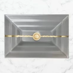 Linkasink 20" Rectangular Glass Undermount Bathroom Sink with Metal Leaf Accent