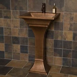 Signature Hardware 20" Copper Pedestal Bathroom Sink with Single Faucet Hole