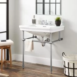 Signature Hardware Mason 31" Vitreous China Console Sink with 3 Faucet Holes at 8" Centers and Overflow