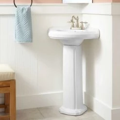 Signature Hardware Gaston 20-1/2" Porcelain Pedestal Bathroom Sink with 3 Faucet Holes at 4" Centers
