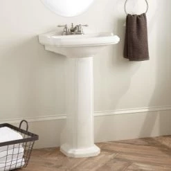 Signature Hardware Halden 15-1/4" Porcelain Pedestal Bathroom Sink with 3 Faucet Holes at 4" Centers