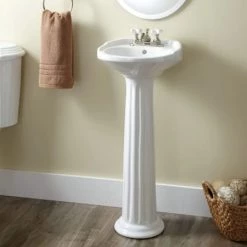 Signature Hardware Victorian 15-1/4" Porcelain Pedestal Bathroom Sink with 3 Faucet Holes at 4" Centers