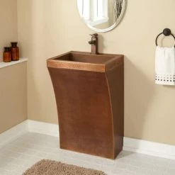 Signature Hardware 20" Copper Pedestal Bathroom Sink with Single Faucet Hole and Overflow