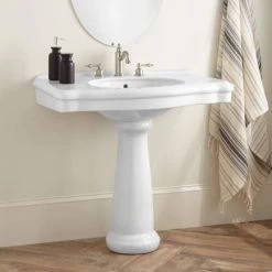 Signature Hardware Carden 34" Porcelain Pedestal Bathroom Sink with 3 Faucet Holes at 8" Centers