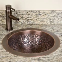 Signature Hardware Scroll 15" Copper Drop In or Undermount Bathroom Sink
