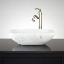 Signature Hardware 17" Curved Rectangular Carrara Marble Vessel Bathroom Sink