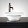Signature Hardware 17" Circular Curved Rim Carrara Marble Vessel Bathroom Sink