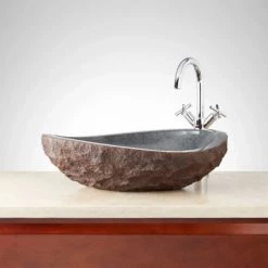 Signature Hardware Asymmetrical Granite Vessel Sink with Dark Granite Chiseled Exterior