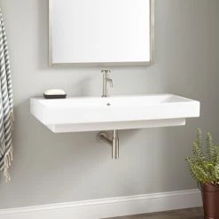 Signature Hardware Stoddert 40" Vitreous China Wall Mounted Bathroom Sink with Single Faucet Hole and Overflow