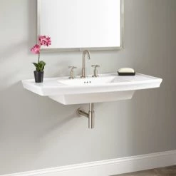 Signature Hardware Olney 40" Vitreous China Wall Mounted Bathroom Sink with 3 Faucet Holes at 8" Centers and Overflow