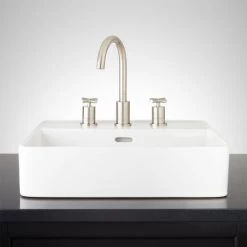 Signature Hardware Hibiscus 20" Fireclay Vessel Bathroom Sink with 3 Faucet Holes at 8" Centers