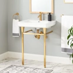 Signature Hardware Bayhaven 26-1/4" Porcelain Console Traditional Bathroom Sink with Single Faucet Hole