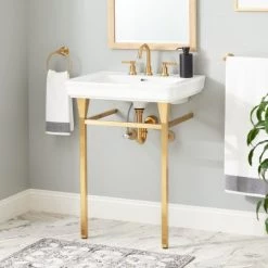 Signature Hardware Bayhaven 26-1/4" Porcelain Console Traditional Bathroom Sink with 3 Faucet Holes at 8" Centers