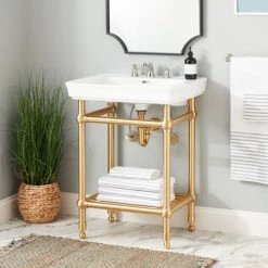 Signature Hardware Eastcott 26-1/4" Porcelain Console Traditional Bathroom Sink with 3 Faucet Holes at 8" Centers