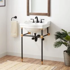 Signature Hardware Cierra 24-1/4" Vitreous China Console Bathroom Sink with 3 Faucet Holes at 8" Centers