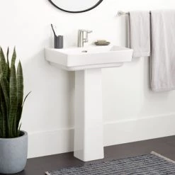 Signature Hardware Pentero 23" Fireclay Pedestal Bathroom Sink Only with Single Faucet Hole