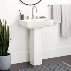Signature Hardware Pentero 23" Fireclay Pedestal Bathroom Sink Only with 3 Faucet Holes and 8" Centers